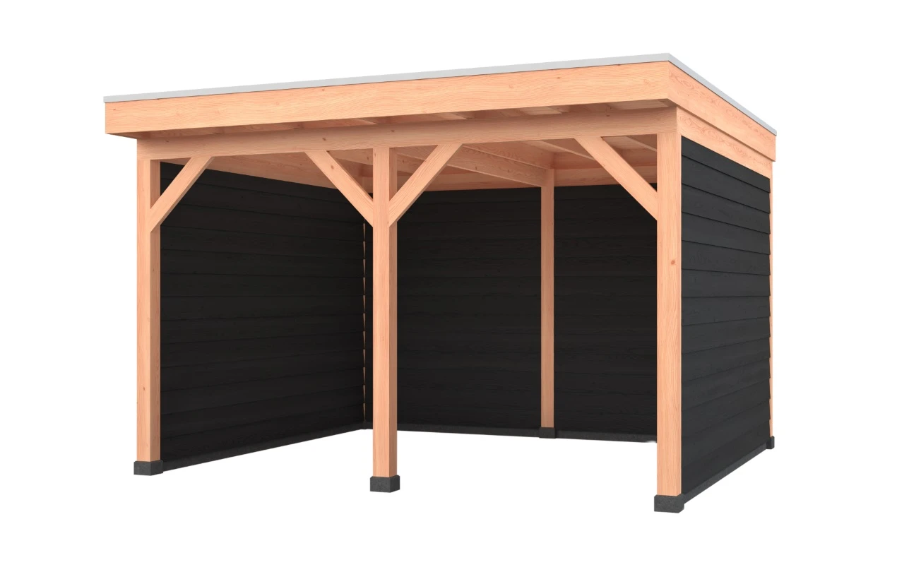 Douglas overkapping, 400 x 350, met achterwand en twee zijwanden, Westwood Comfort Zwart - Afbeelding 1